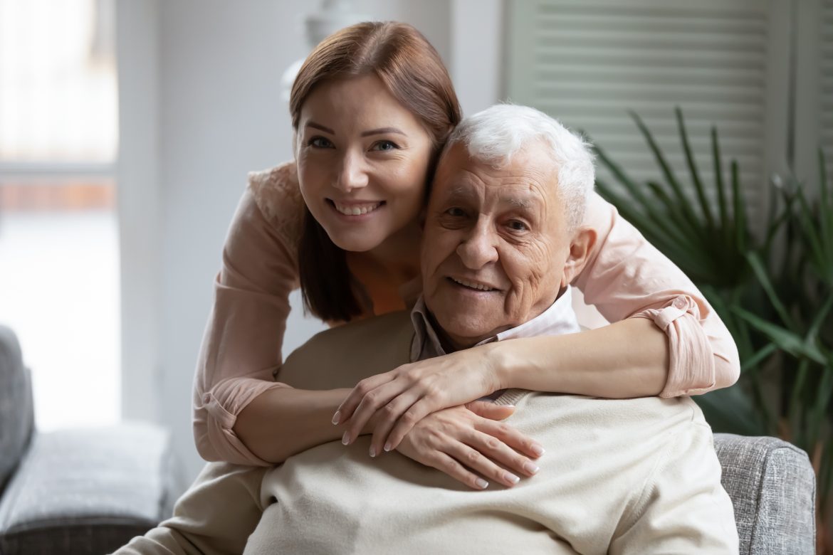 Head,Shot,Portrait,Smiling,Grownup,Daughter,Hugging,Older,Father,From